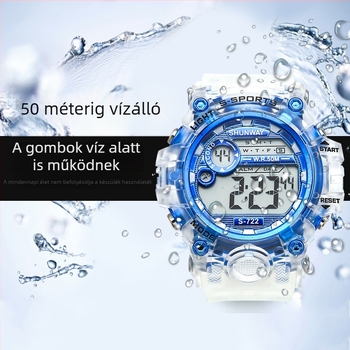 Áttetsző tinédzser elektronikus karóra, uniszex, 50 m vízálló sportóra