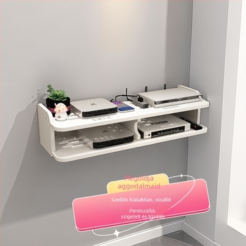 6‑szintes falra szerelt router polc, set-top box, Wi‑Fi és optikai modem számára – mesterséges fa anyagból