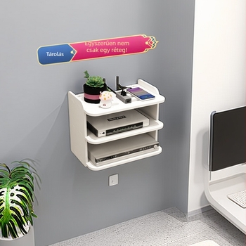 6‑szintes falra szerelt router polc, set-top box, Wi‑Fi és optikai modem számára – mesterséges fa anyagból