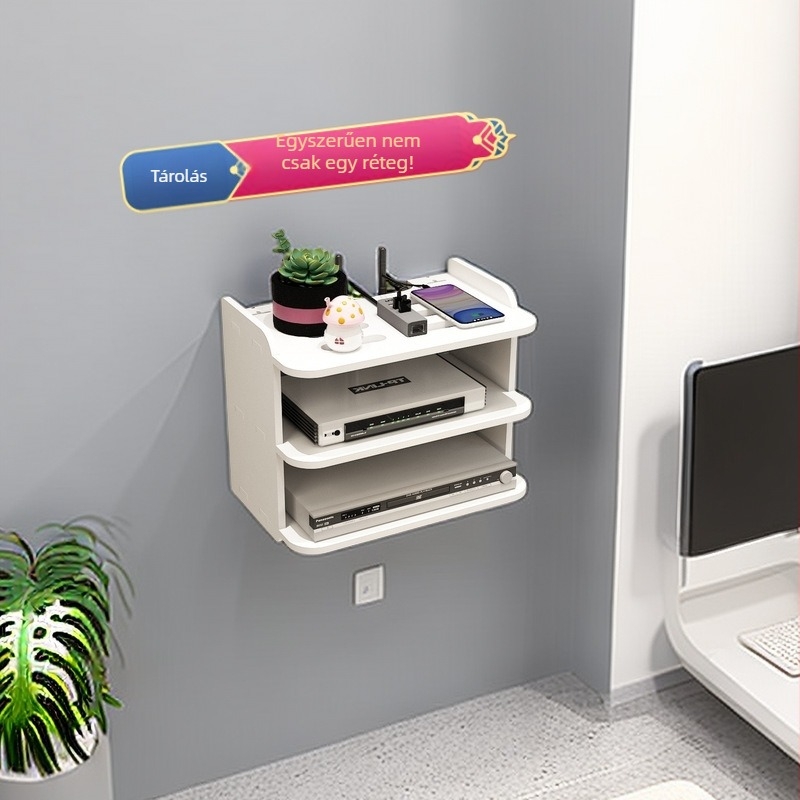 6‑szintes falra szerelt router polc, set-top box, Wi‑Fi és optikai modem számára – mesterséges fa anyagból