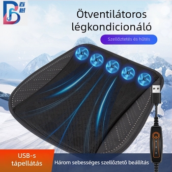 Autóülés párna nyárra, szellőzés és hűtés, USB ventilátor, Ice Silk felület