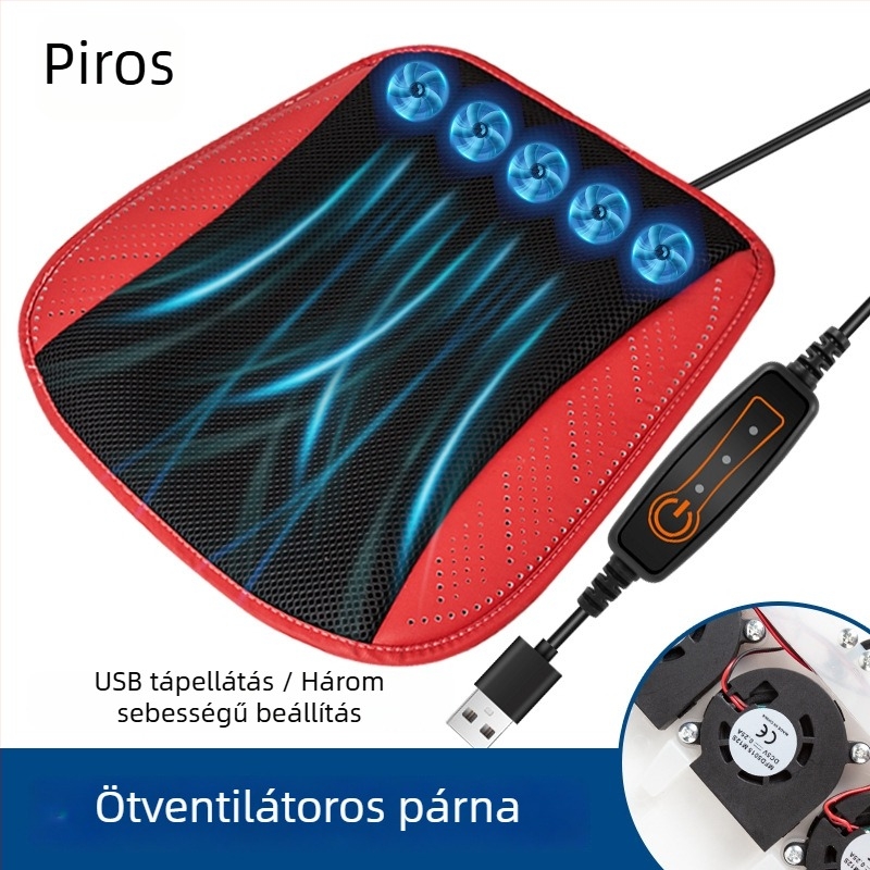 Autóülés párna nyárra, szellőzés és hűtés, USB ventilátor, Ice Silk felület