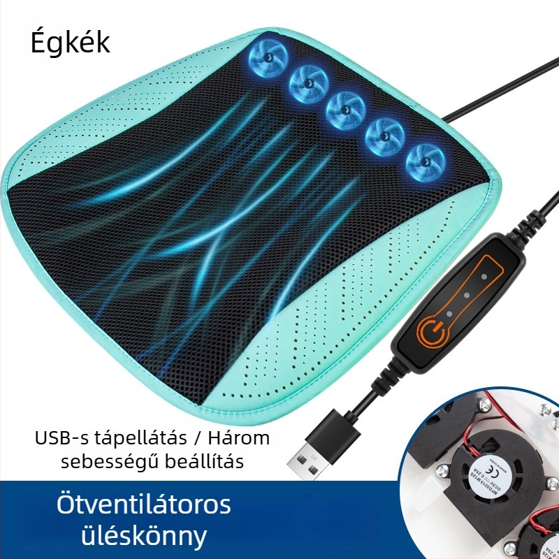 Autóülés párna nyárra, szellőzés és hűtés, USB ventilátor, Ice Silk felület