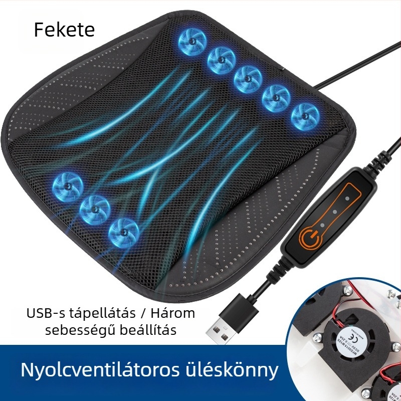 Autóülés párna nyárra, szellőzés és hűtés, USB ventilátor, Ice Silk felület