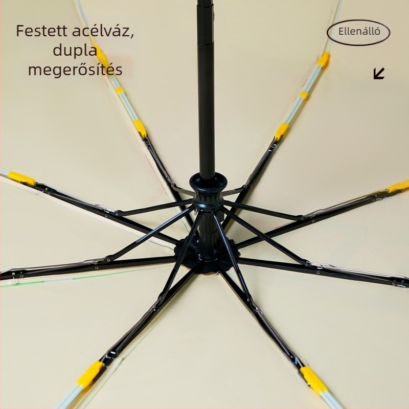 Gyermekeknek szánt esernyő, teljesen automata nyitás, 8 merevítő rúd üvegszálból, UPF50+ védelem, kupola sugara 48–53 cm, testreszabható minta