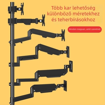 Kétmonitoros állvány lebegő kinyúló karral (Anyag: hideg-hengerelt acél + alumínium ötvözet; Kompatibilitás: fém + műanyag; Márka: Hillport; Modell: kétmonitoros állvány)