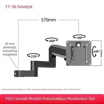 Kétmonitoros állvány lebegő kinyúló karral (Anyag: hideg-hengerelt acél + alumínium ötvözet; Kompatibilitás: fém + műanyag; Márka: Hillport; Modell: kétmonitoros állvány)