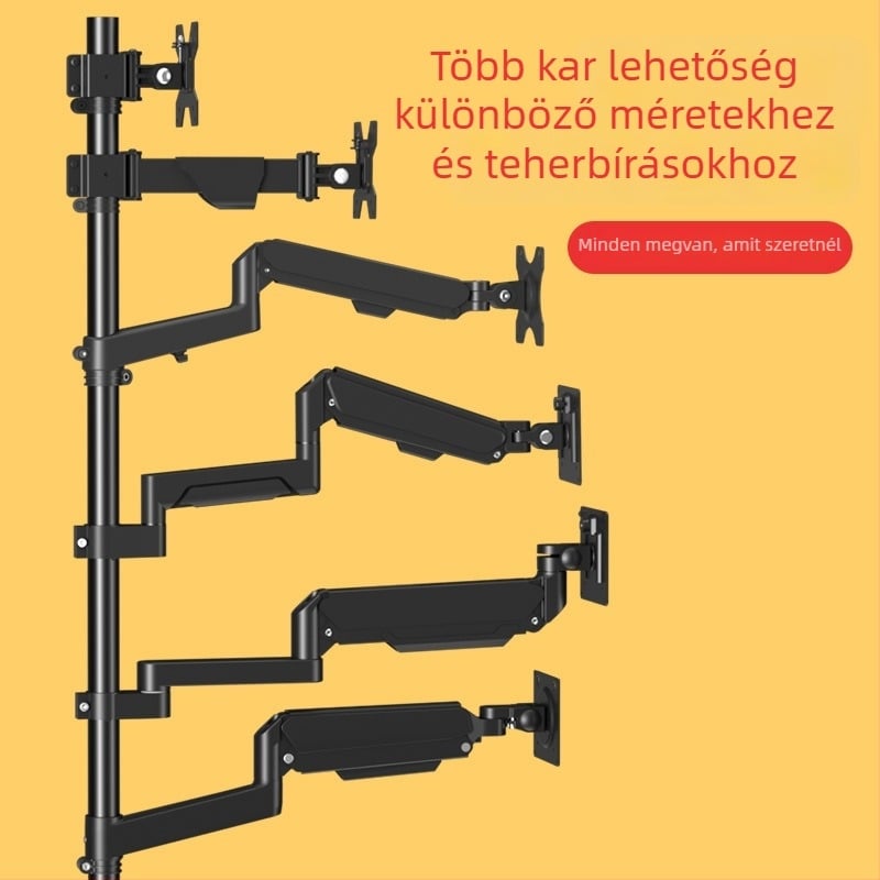 Kétmonitoros állvány lebegő kinyúló karral (Anyag: hideg-hengerelt acél + alumínium ötvözet; Kompatibilitás: fém + műanyag; Márka: Hillport; Modell: kétmonitoros állvány)