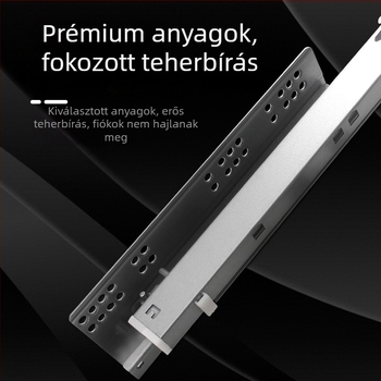 Fiókcsúszó sín csillapítóval, rejtett kétrészes modell, acél szerkezet, modern minimalista stílus