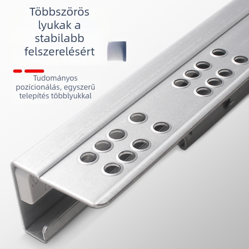 Fiókcsúszó sín csillapítóval, rejtett kétrészes modell, acél szerkezet, modern minimalista stílus