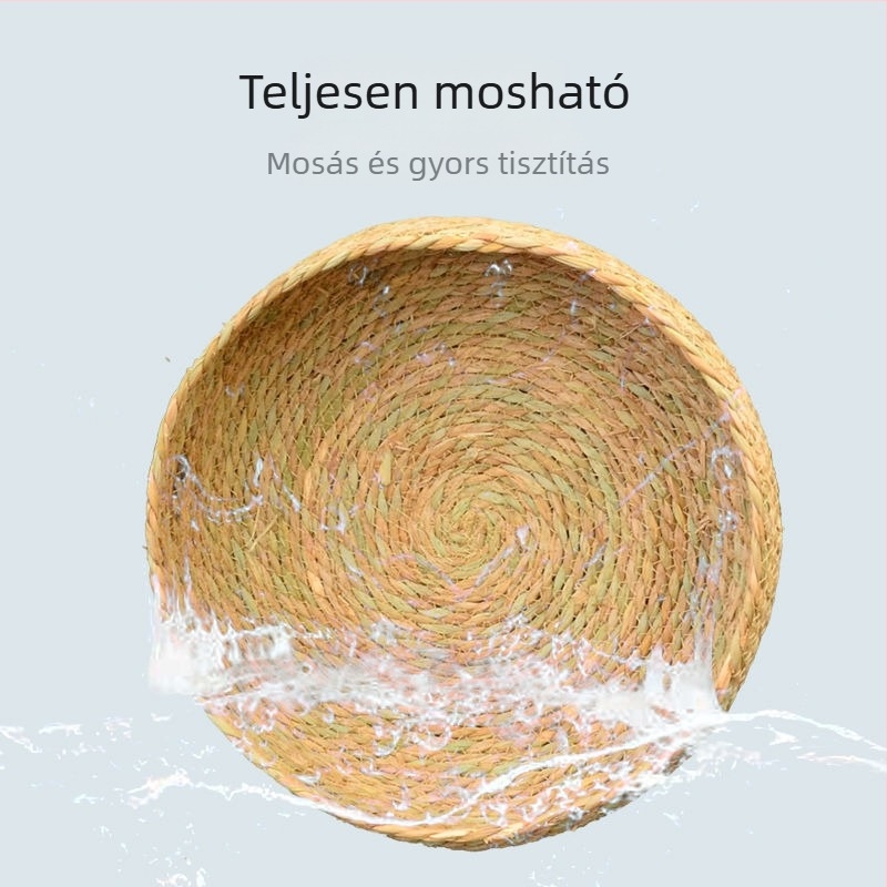Rattan macskafészek téli melegséggel, integrált macskaágy és kaparódeszka, mosható pamut párna