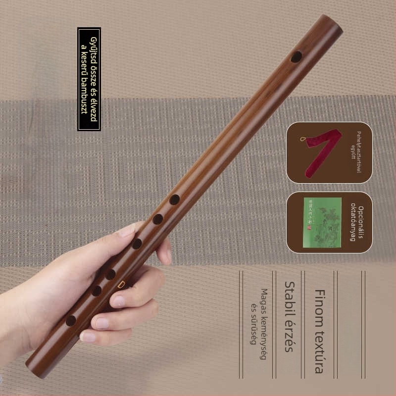 Pikolo fuvola bambuszból, modell 200, kezdőknek, flaneles táskával.