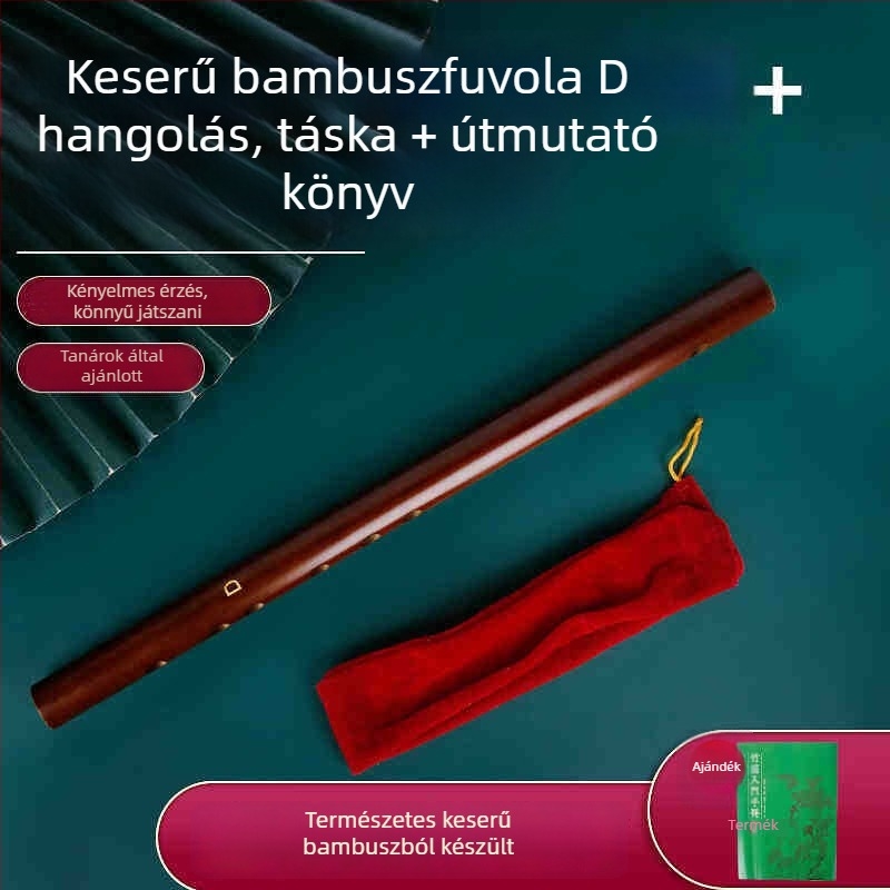 Pikolo fuvola bambuszból, modell 200, kezdőknek, flaneles táskával.