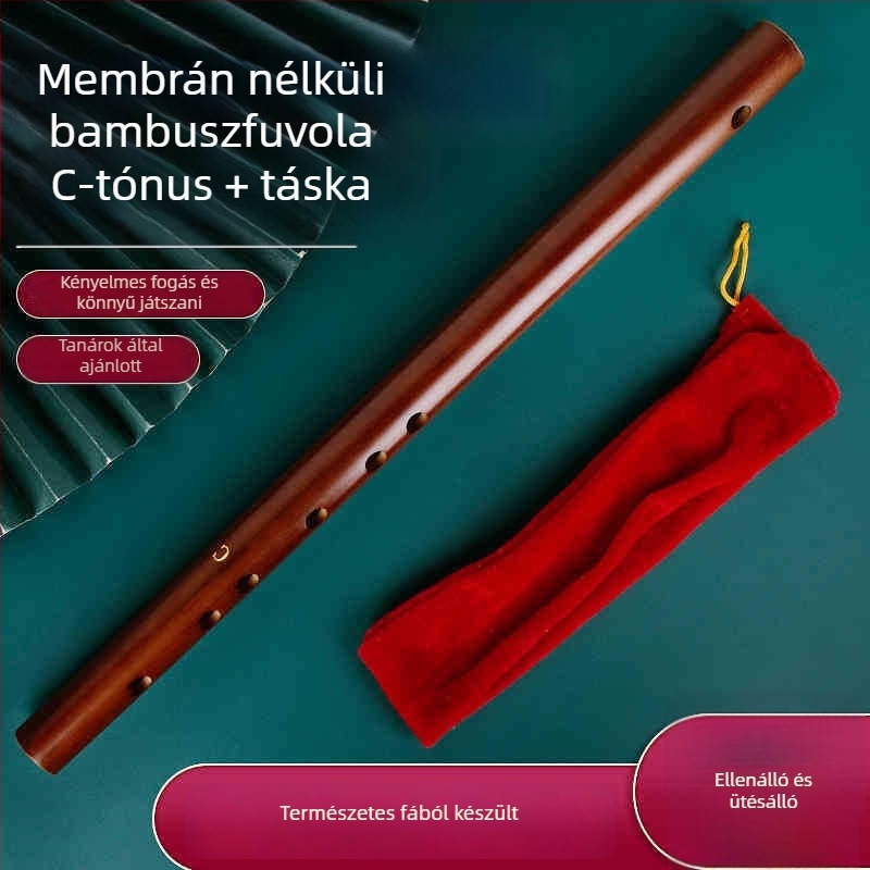 Pikolo fuvola bambuszból, modell 200, kezdőknek, flaneles táskával.