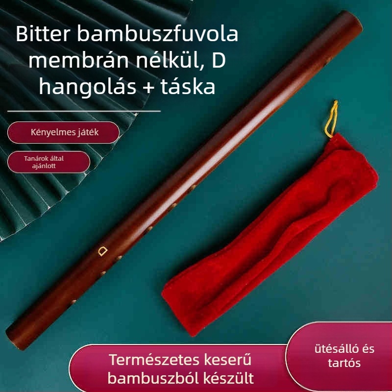 Pikolo fuvola bambuszból, modell 200, kezdőknek, flaneles táskával.