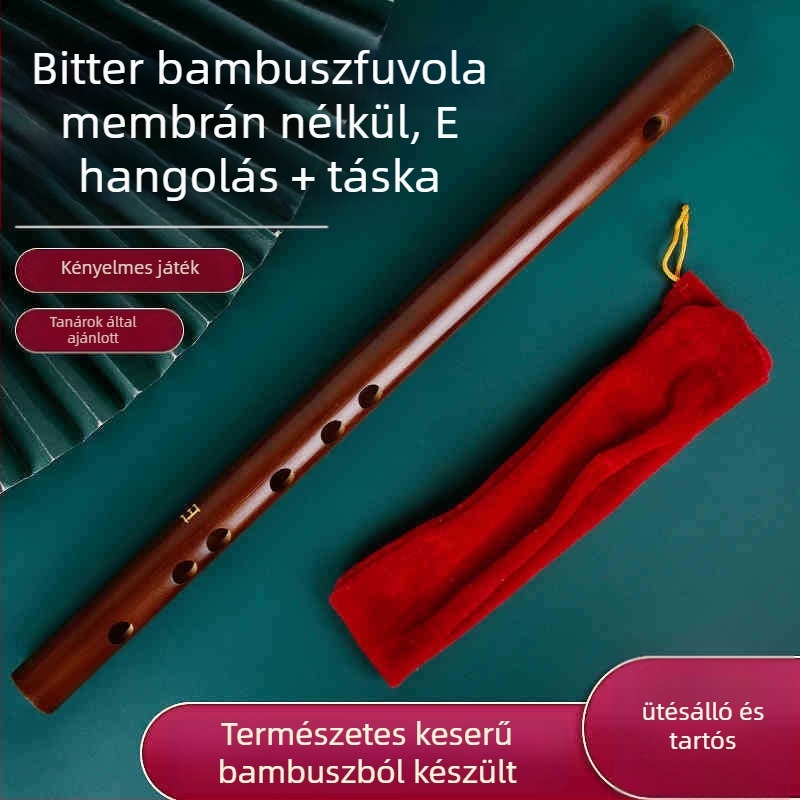 Pikolo fuvola bambuszból, modell 200, kezdőknek, flaneles táskával.