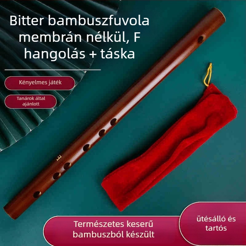 Pikolo fuvola bambuszból, modell 200, kezdőknek, flaneles táskával.