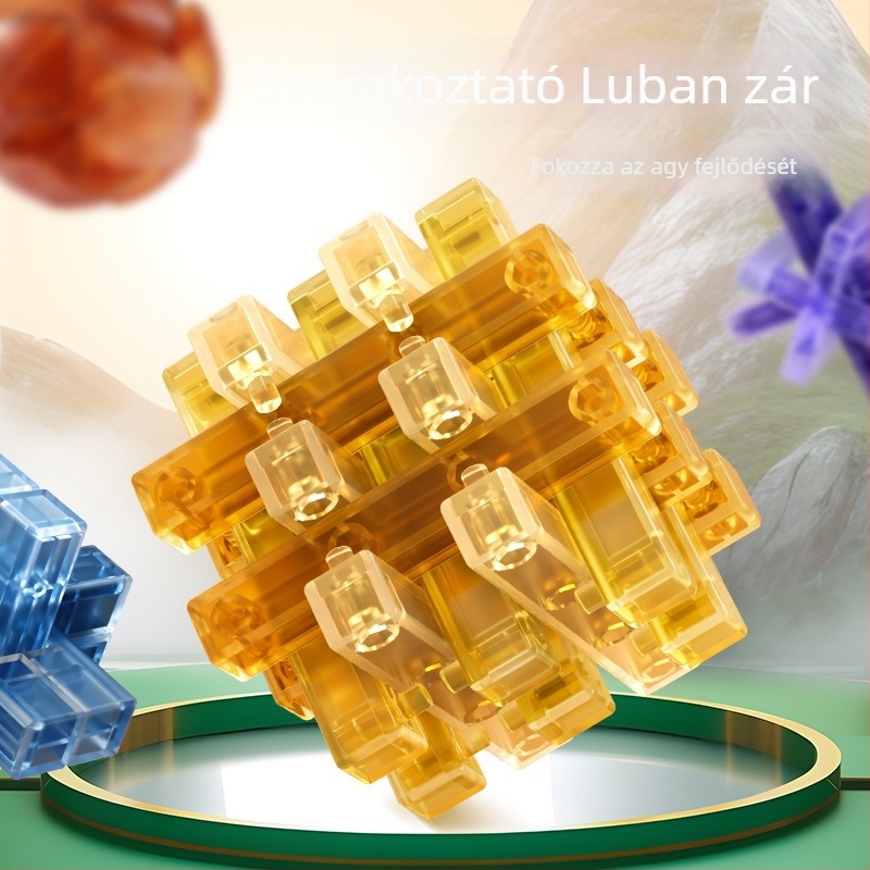 Kongming zár puzzle – rendkívül nehéz, műanyag kivitel, DIY lehetőség, 7–14 éveseknek