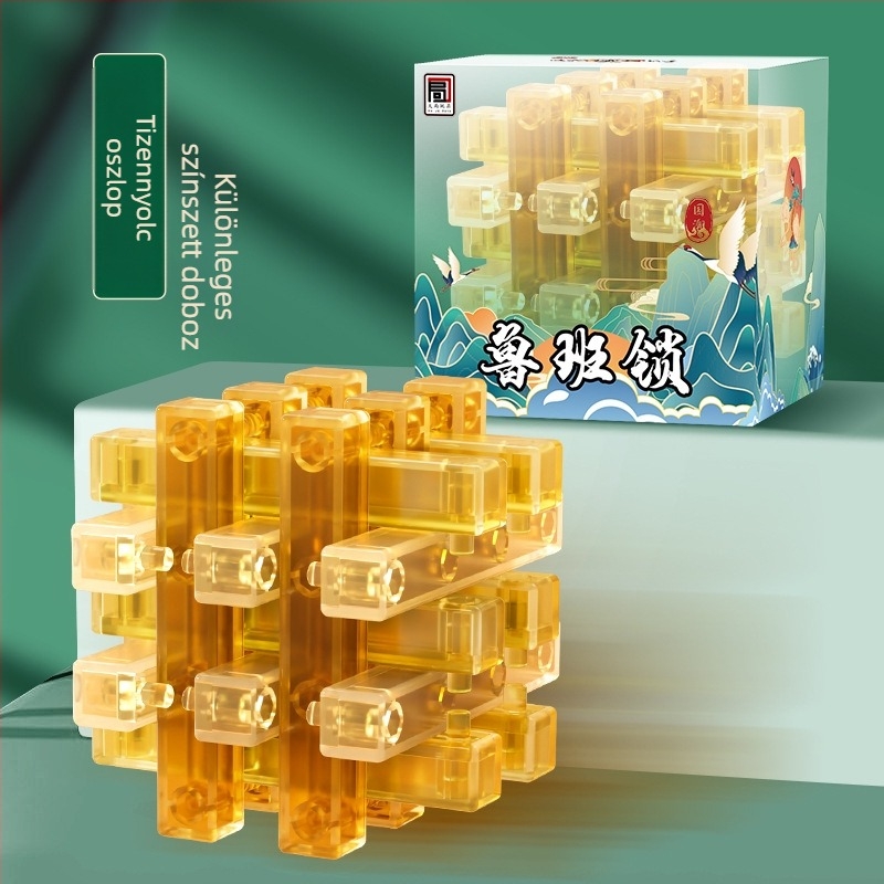 Kongming zár puzzle – rendkívül nehéz, műanyag kivitel, DIY lehetőség, 7–14 éveseknek