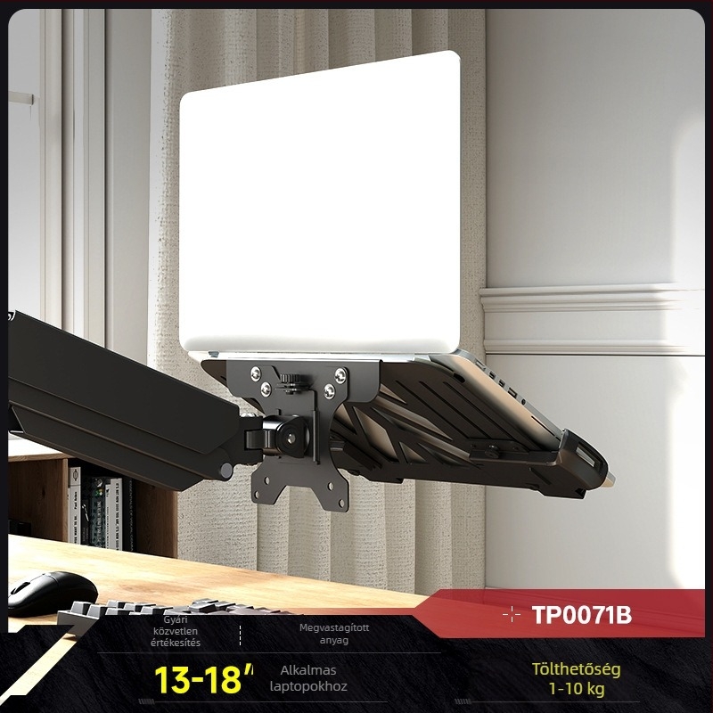 Laptop és monitor kettős képernyős állvány, tárolóval és függő tálcával — 2-in-1 magasság növelő alap, hidegen hengerelt acél, modell Tp0071