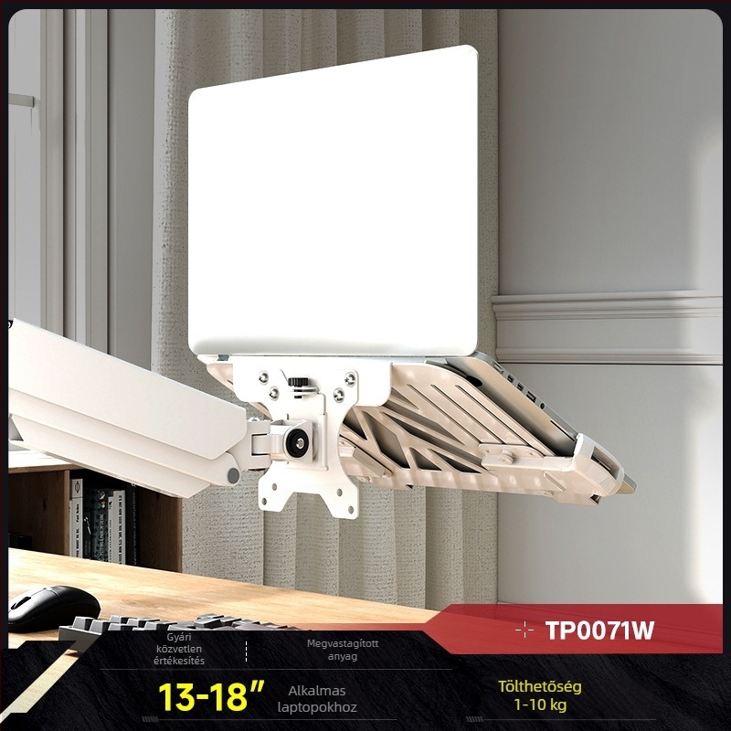 Laptop és monitor kettős képernyős állvány, tárolóval és függő tálcával — 2-in-1 magasság növelő alap, hidegen hengerelt acél, modell Tp0071