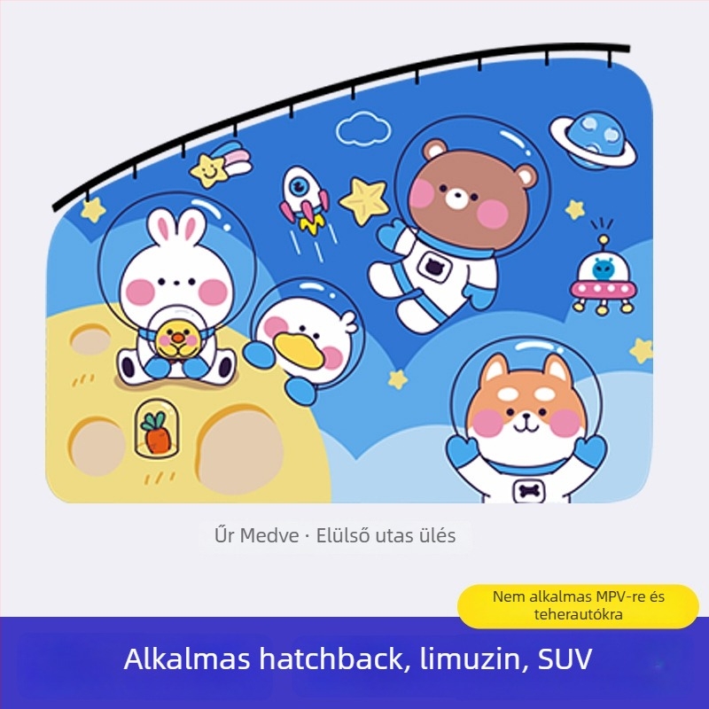 Autóablakra szóló napvédő függöny beépített csúszó sínnel; vastag, átláthatatlan poliészter; függő típus; általános illeszkedés