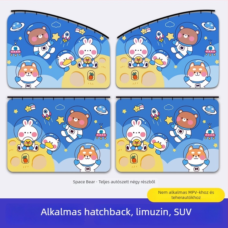 Autóablakra szóló napvédő függöny beépített csúszó sínnel; vastag, átláthatatlan poliészter; függő típus; általános illeszkedés