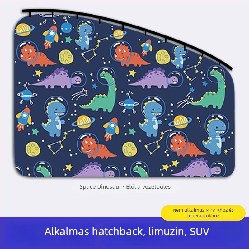 Autóablakra szóló napvédő függöny beépített csúszó sínnel; vastag, átláthatatlan poliészter; függő típus; általános illeszkedés