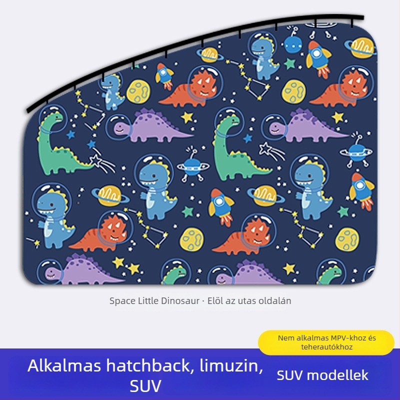 Autóablakra szóló napvédő függöny beépített csúszó sínnel; vastag, átláthatatlan poliészter; függő típus; általános illeszkedés