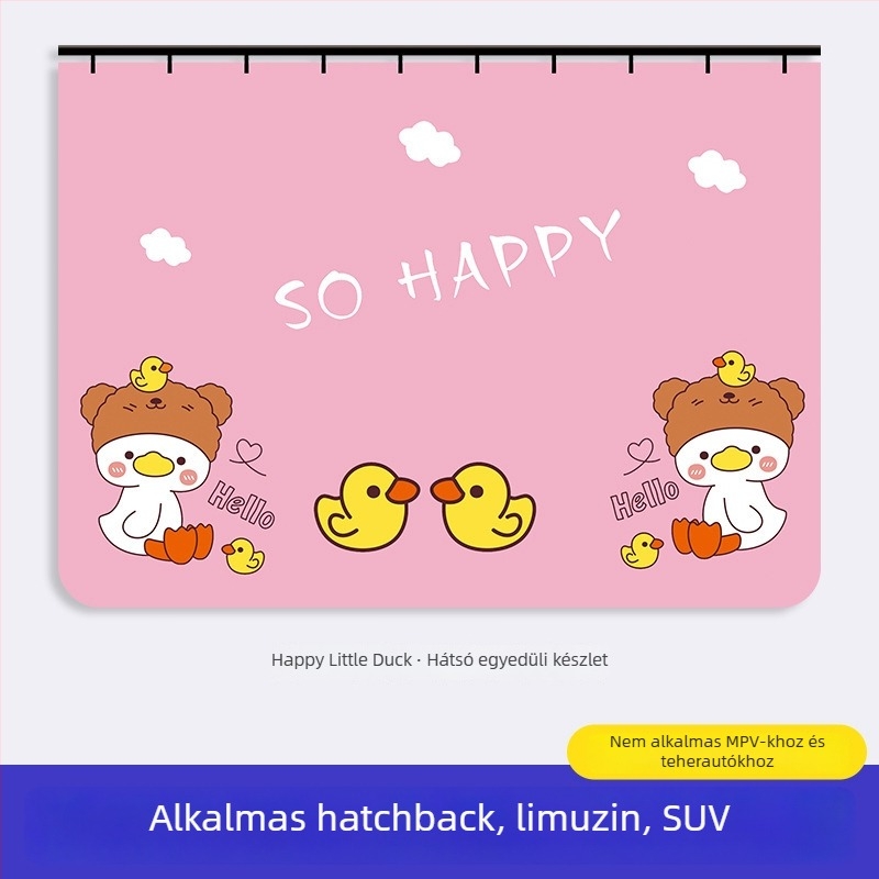 Autóablakra szóló napvédő függöny beépített csúszó sínnel; vastag, átláthatatlan poliészter; függő típus; általános illeszkedés