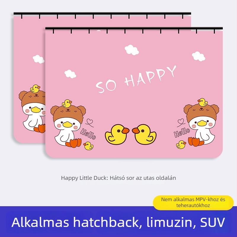 Autóablakra szóló napvédő függöny beépített csúszó sínnel; vastag, átláthatatlan poliészter; függő típus; általános illeszkedés