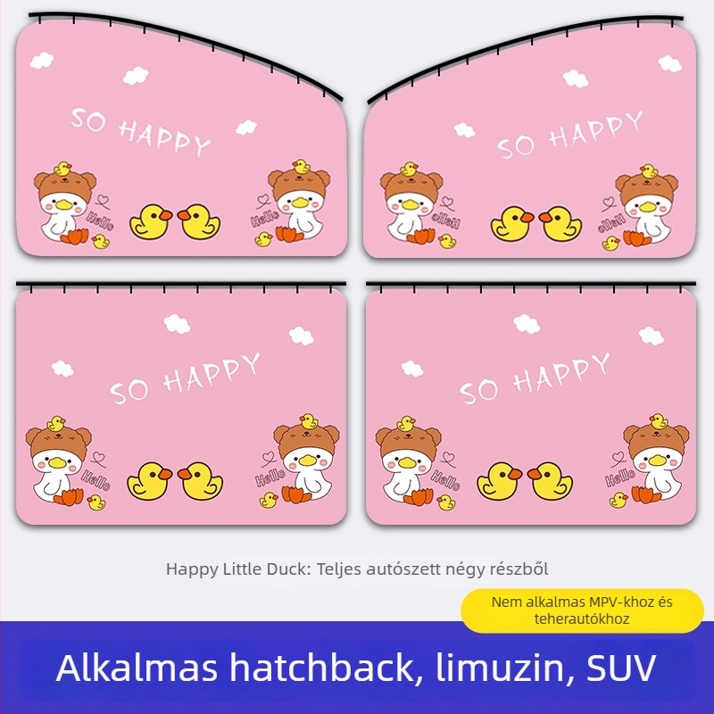 Autóablakra szóló napvédő függöny beépített csúszó sínnel; vastag, átláthatatlan poliészter; függő típus; általános illeszkedés