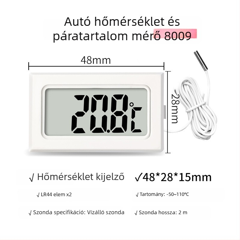 LX Digitális akváriumi hőmérő LCD kijelzővel, vízálló 1 m szonda, 0,1°C felbontás
