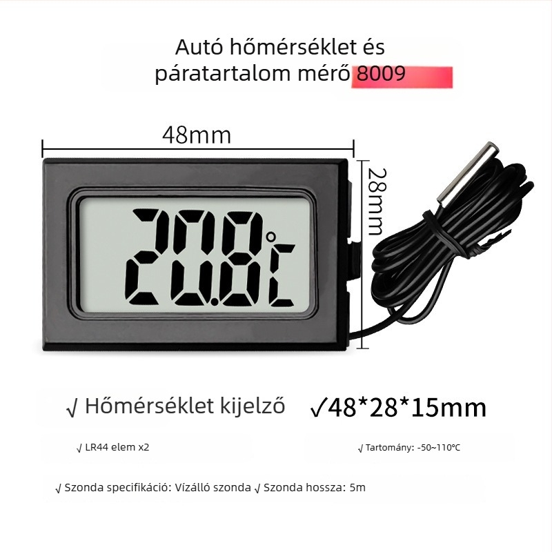 LX Digitális akváriumi hőmérő LCD kijelzővel, vízálló 1 m szonda, 0,1°C felbontás