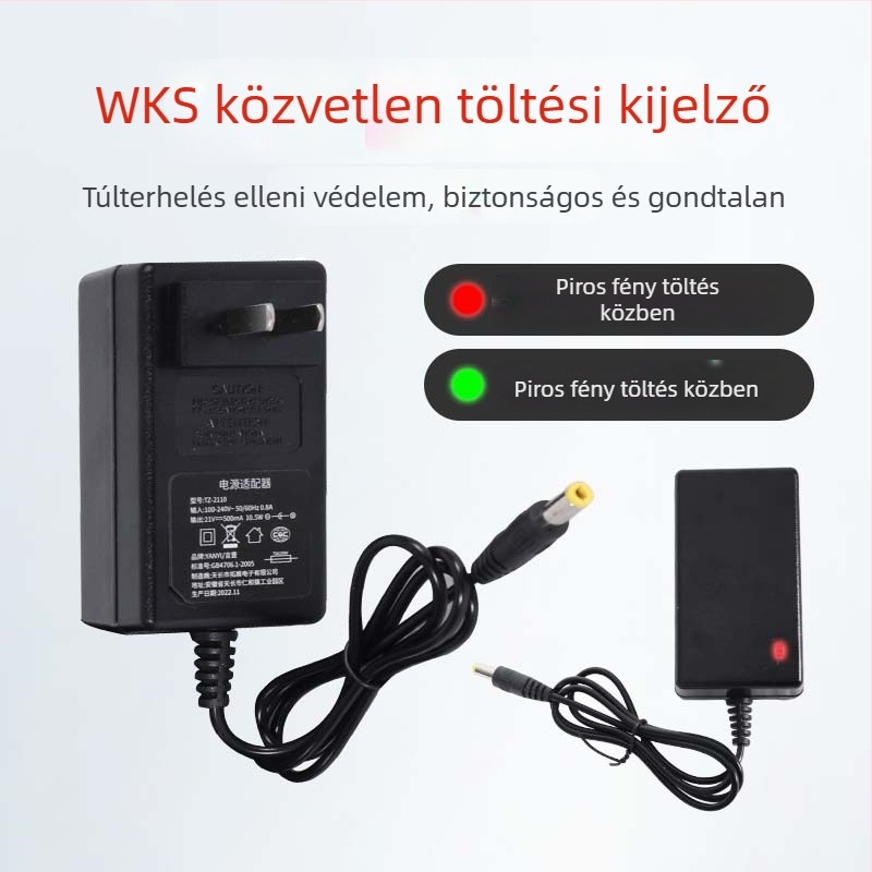 Li‑ion akkumulátor töltő - Univerzális gyors töltő 21V Li‑ion akkumulátorokhoz, DC12V 1A kimenet, Li‑ion akkumulátor töltő sorozat