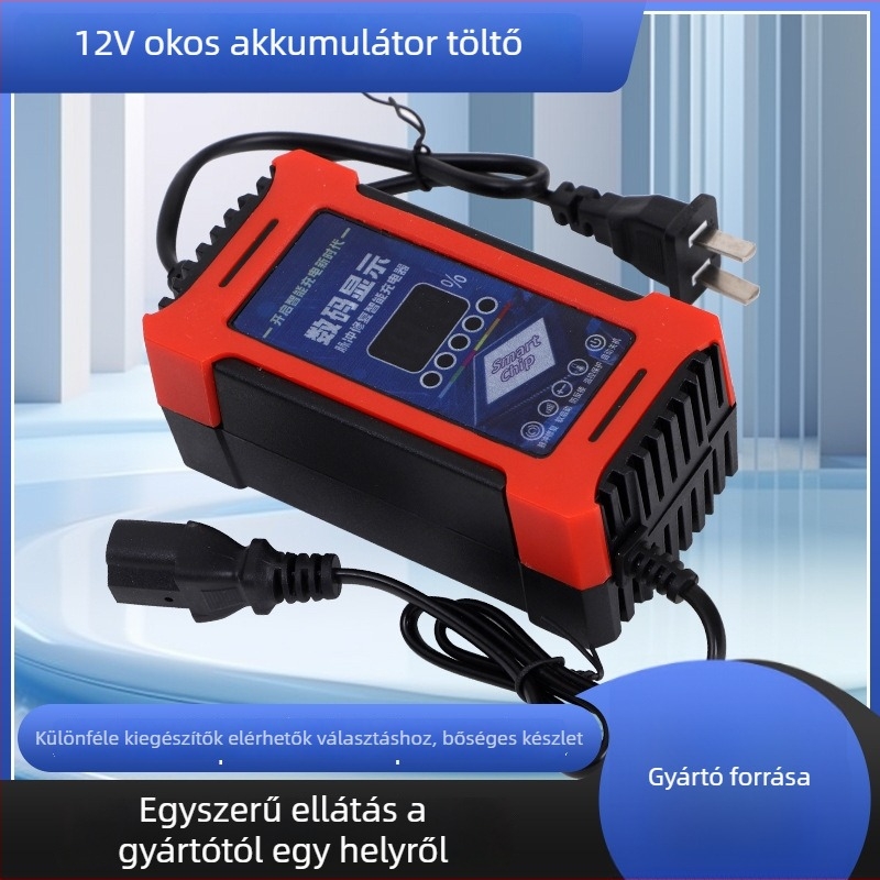 Hátizsák-stílusú 12V-os akkumulátor intelligens töltő Li-ion és ólom-sav akkukhoz | Bemenet 220V AC, Kimenet 12.6V 2A