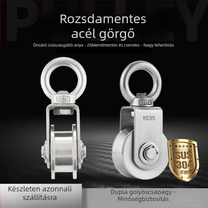 304 rozsdamentes acél fix görgő csapággyal drótos emelőhöz – egyszemélyes, nagy teherbírású
