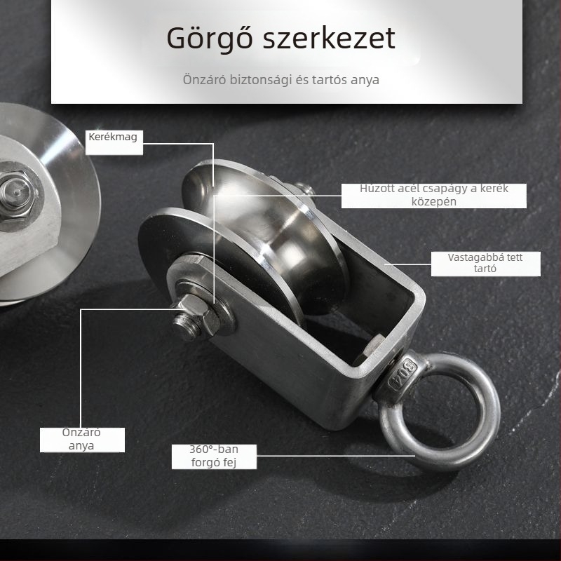 304 rozsdamentes acél fix görgő csapággyal drótos emelőhöz – egyszemélyes, nagy teherbírású