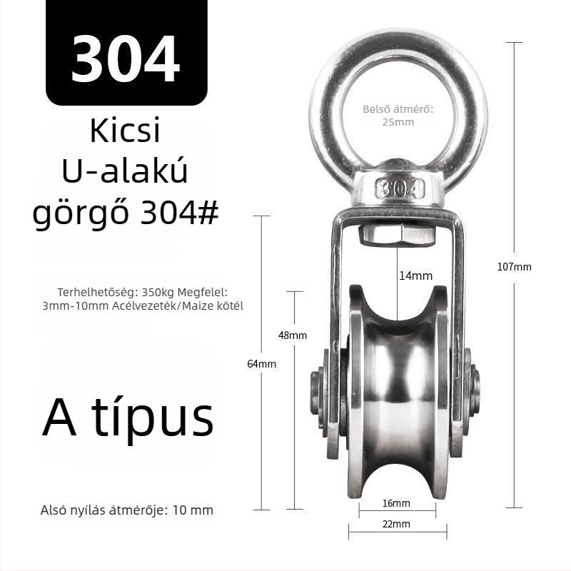 304 rozsdamentes acél fix görgő csapággyal drótos emelőhöz – egyszemélyes, nagy teherbírású