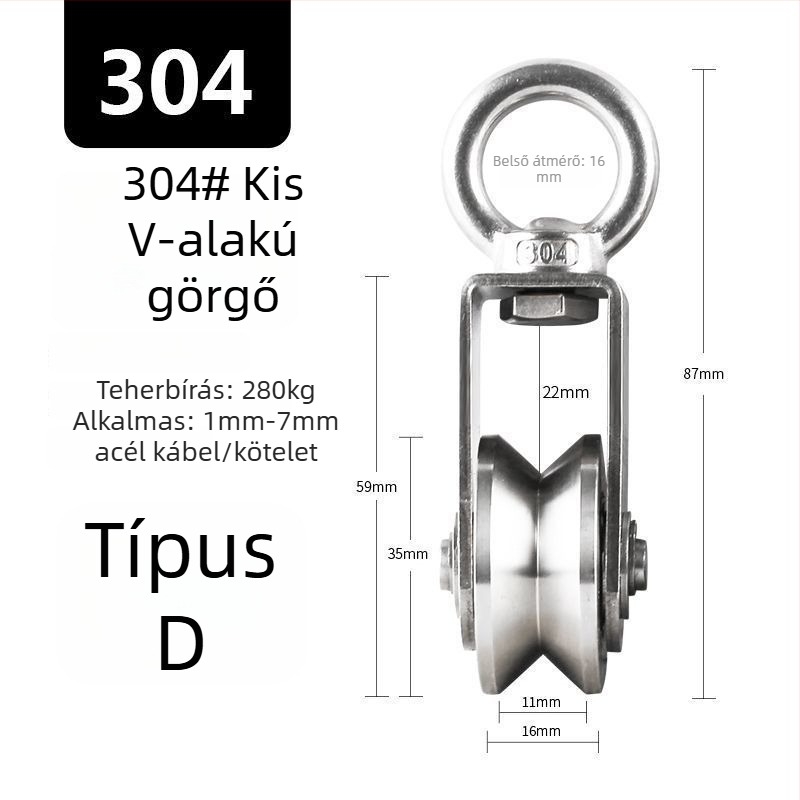 304 rozsdamentes acél fix görgő csapággyal drótos emelőhöz – egyszemélyes, nagy teherbírású