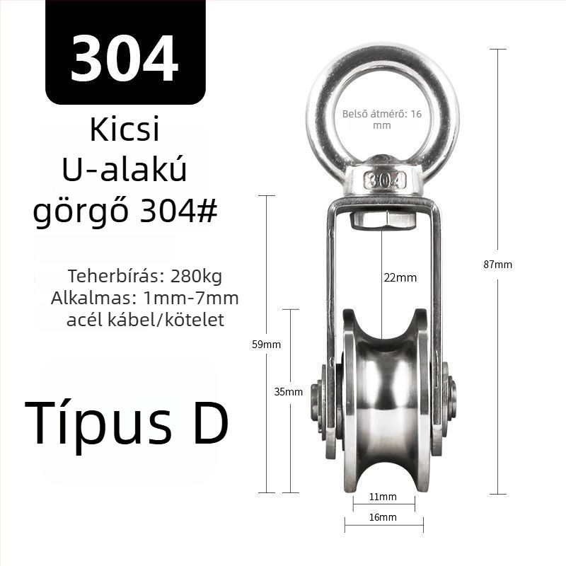 304 rozsdamentes acél fix görgő csapággyal drótos emelőhöz – egyszemélyes, nagy teherbírású