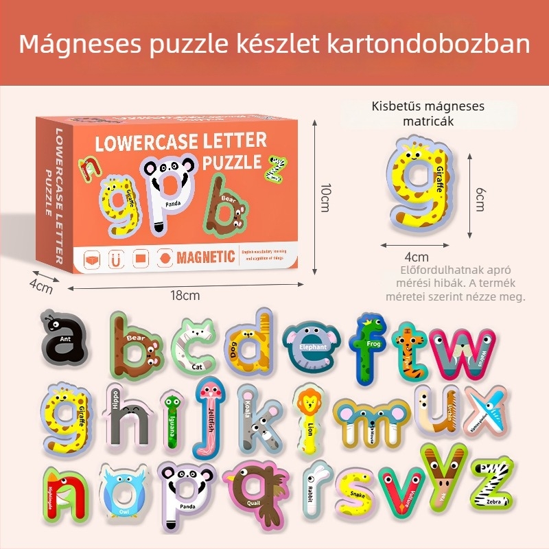 Gyerekeknek szóló mágneses puzzle – oktatási játék az ábécé és állatok témáival, papíralapú, sík puzzle, 4–6 éveseknek