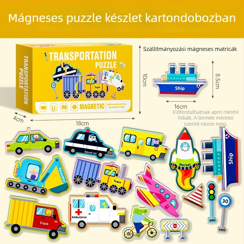 Gyerekeknek szóló mágneses puzzle – oktatási játék az ábécé és állatok témáival, papíralapú, sík puzzle, 4–6 éveseknek