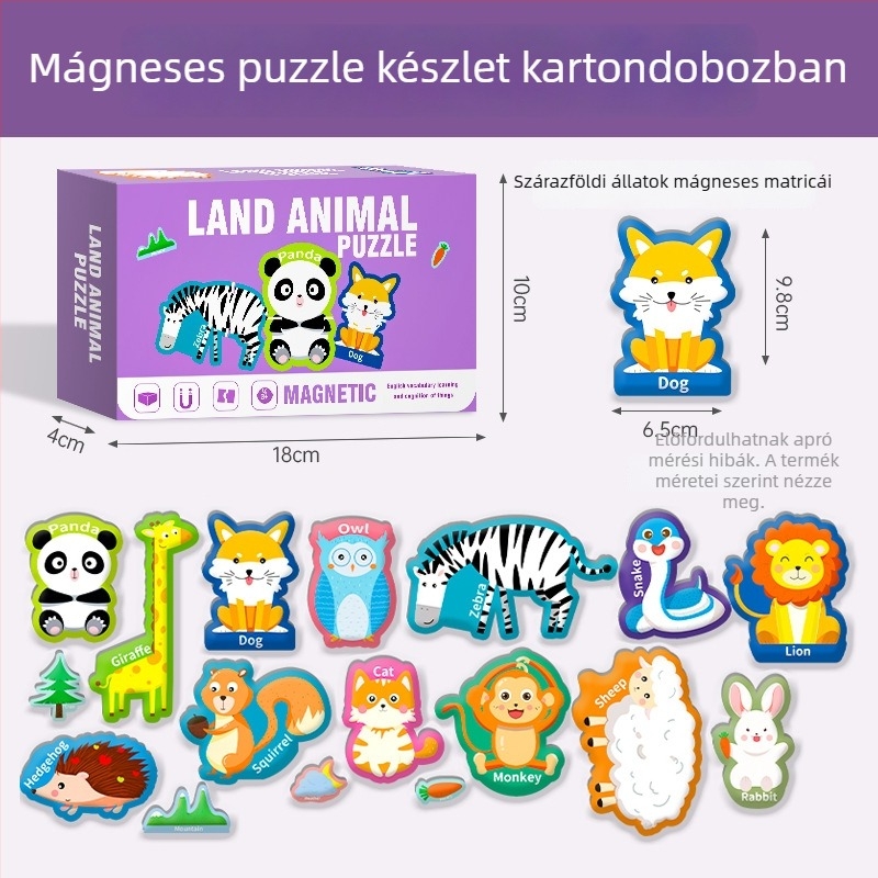 Gyerekeknek szóló mágneses puzzle – oktatási játék az ábécé és állatok témáival, papíralapú, sík puzzle, 4–6 éveseknek