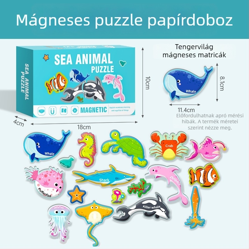 Gyerekeknek szóló mágneses puzzle – oktatási játék az ábécé és állatok témáival, papíralapú, sík puzzle, 4–6 éveseknek