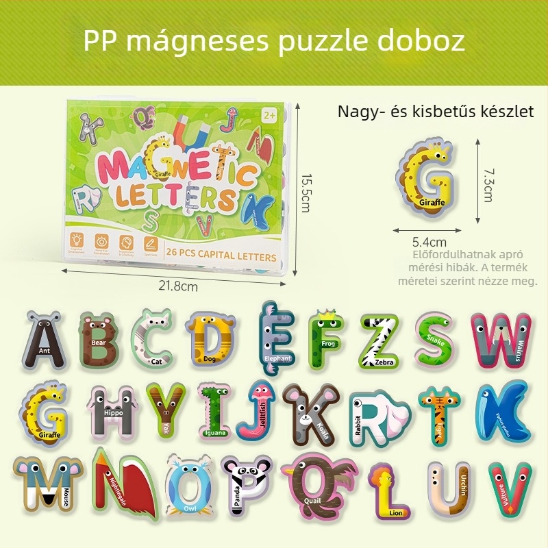 Gyerekeknek szóló mágneses puzzle – oktatási játék az ábécé és állatok témáival, papíralapú, sík puzzle, 4–6 éveseknek