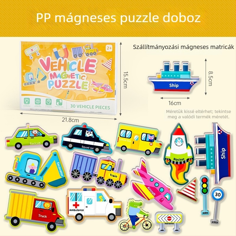 Gyerekeknek szóló mágneses puzzle – oktatási játék az ábécé és állatok témáival, papíralapú, sík puzzle, 4–6 éveseknek