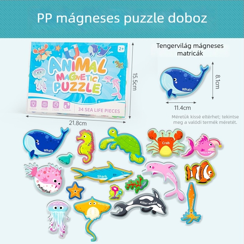 Gyerekeknek szóló mágneses puzzle – oktatási játék az ábécé és állatok témáival, papíralapú, sík puzzle, 4–6 éveseknek