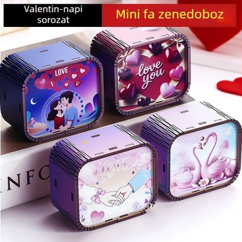 Fa mini Valentin-napi zeneműdoboz, nyolc hangú dallam, kézzel készített, modern minimalista stílus (Anyag: fa; Feldolgozás: Személyre szabott; UV nyomtatás; Logó nyomtatás: Elérhető)