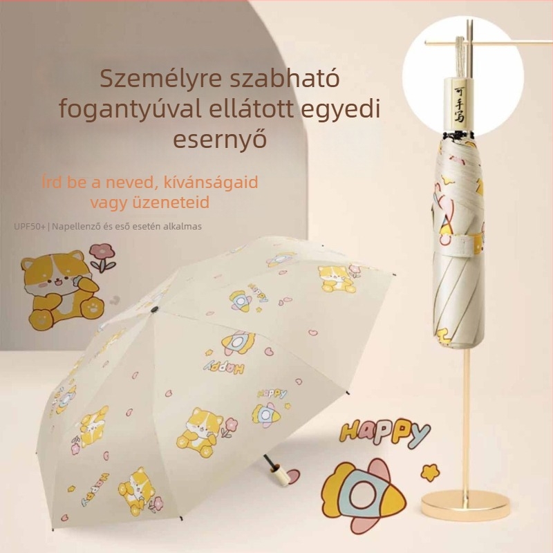 Gyerekeknek készült esernyő 8 bordás kerettel, acél csővel, műanyag fogantyúval, 190T anyagú textil, UPF50+ UV-védelem, kézi nyitás, automatikus zárás